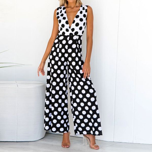 women v-neck casual short sleeveless elastic waist dot bodysuit women plays+uit rompers womens jumpsuit long trousers overalls, Black;white
women v-neck casual short sleeveless elastic waist dot bodysuit women plays+uit rompers womens jumpsuit long trousers overalls, Black;white