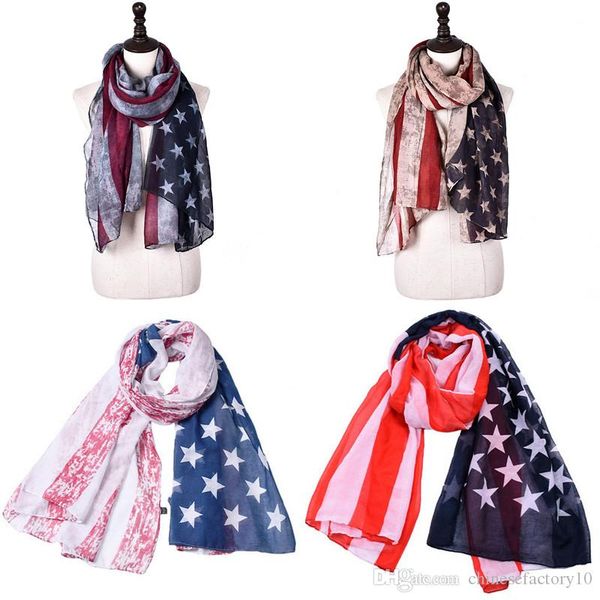 

vintage patriotic usa american flag theme scarf 4th of july wrap long us scarves gift fashion accessories, Red;brown