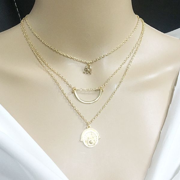 women's necklace europe and america selling elephant crescent planet pendant multi-layer female necklace fashion jewelry, Silver
women's necklace europe and america selling elephant crescent planet pendant multi-layer female necklace fashion jewelry, Silver