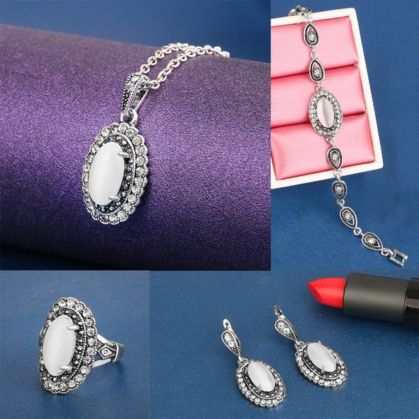 vintage wedding jewelry set color ancient silver 4pcs/sets white opal ring/necklace/bracelet and earring for women valenti, Slivery;golden
vintage wedding jewelry set color ancient silver 4pcs/sets white opal ring/necklace/bracelet and earring for women valenti, Slivery;golden