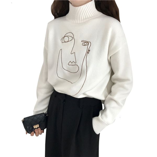 women sweater womens sweaters autumn winter geometric face embroidery mock neck long sleeve soft split pullover sweater female, White;black
women sweater womens sweaters autumn winter geometric face embroidery mock neck long sleeve soft split pullover sweater female, White;black