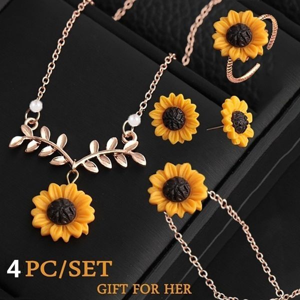 fashion sunflower jewelry sets for women creative sunflower pendant necklace earrings bracelet ring party wedding jewelry, Silver
fashion sunflower jewelry sets for women creative sunflower pendant necklace earrings bracelet ring party wedding jewelry, Silver