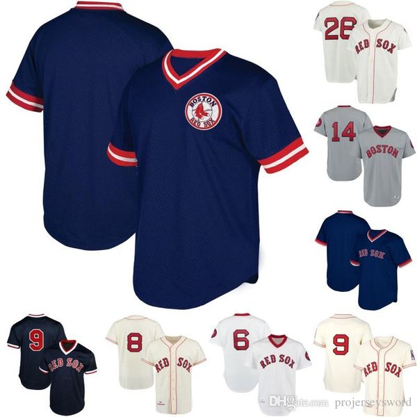 Mens Boston 6 Rico Petrocelli 8 Carl Yastrzemski 9 Ted Williams 14 Jim Rice 26 Wade Boggs 19 Fred Lynn Red Sox Baseball Jerseys S-XXXL