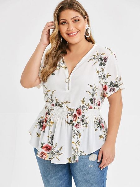 wipalo floral zipper shirred plus size v neck blouse women short sleeves summer blouse ladies shirts women clothes blusas, White
wipalo floral zipper shirred plus size v neck blouse women short sleeves summer blouse ladies shirts women clothes blusas, White