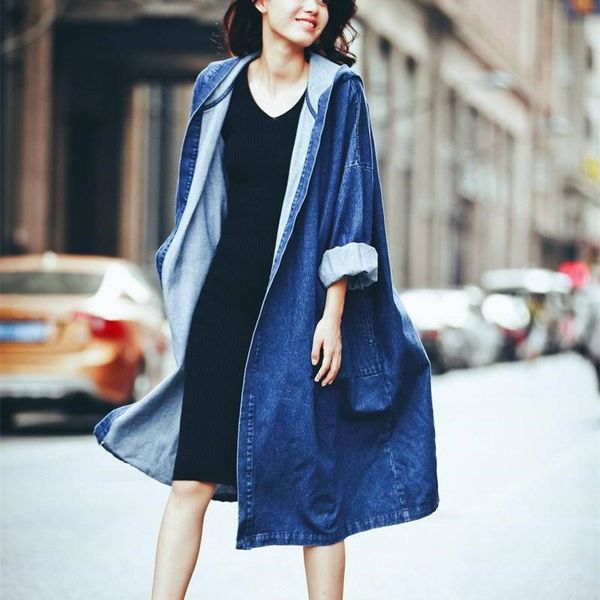 2019 spring new long batwing sleeve woman denim coat fashion pocket long hooded windbreaker casual loose outerwear, Tan;black
2019 spring new long batwing sleeve woman denim coat fashion pocket long hooded windbreaker casual loose outerwear, Tan;black