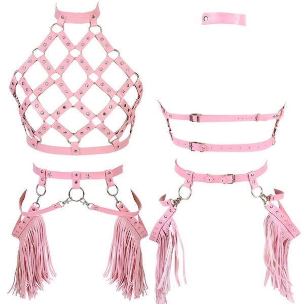 body harness bra leather garter belt set tassel belts rivet strap cage hollow out body bondage rave festival dance clothing, Black;white
body harness bra leather garter belt set tassel belts rivet strap cage hollow out body bondage rave festival dance clothing, Black;white