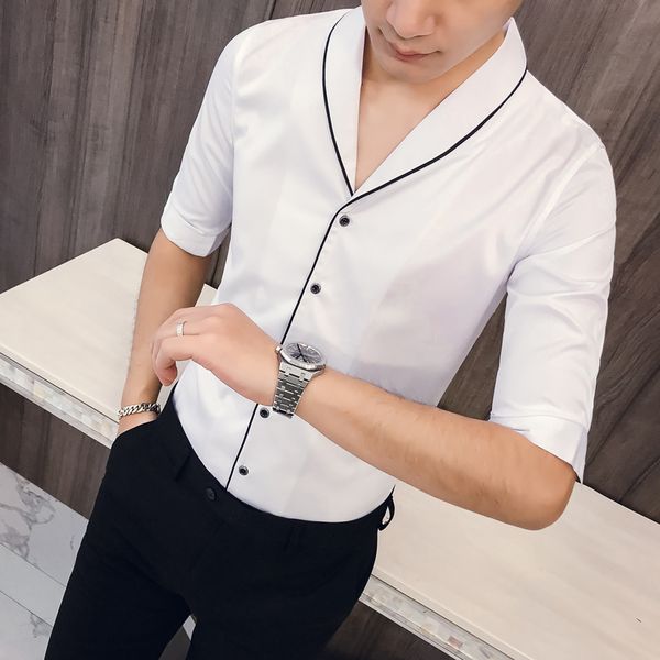 solid color mens shirts hight quality three quarter sleeve v neck male shirts camisa masculina casual slim fit man, White;black
solid color mens shirts hight quality three quarter sleeve v neck male shirts camisa masculina casual slim fit man, White;black