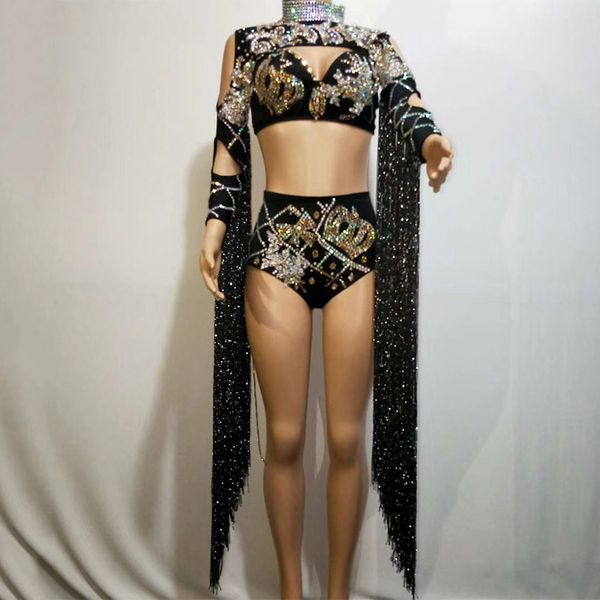 sparkly rhinestones black tassels bikini bar nightclub women dj singer dance outfit crystals stage costume rave wear dt1354, Black;red
sparkly rhinestones black tassels bikini bar nightclub women dj singer dance outfit crystals stage costume rave wear dt1354, Black;red