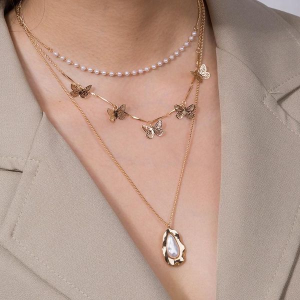 fashion irregular metal pendant necklace women multi-layer butterfly pearl long choker necklace jewelry couple gift, Silver
fashion irregular metal pendant necklace women multi-layer butterfly pearl long choker necklace jewelry couple gift, Silver