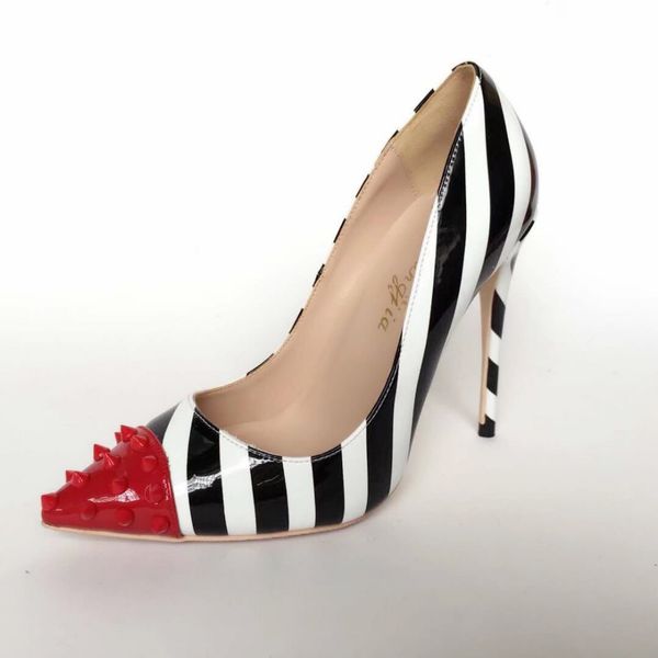 2019 fashion women spikes stripe patent leathe poined toes high heeled heels shoes stiletto heel shoes pumps 12cm 10cm, Black 
2019 fashion women spikes stripe patent leathe poined toes high heeled heels shoes stiletto heel shoes pumps 12cm 10cm, Black