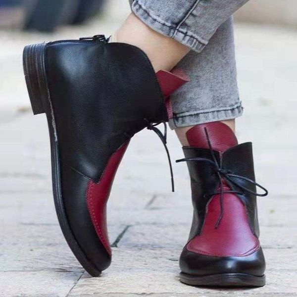 color blocks women pointed toe boots pu leather lace-up low heel spring winter ankle booties mug88, Black
color blocks women pointed toe boots pu leather lace-up low heel spring winter ankle booties mug88, Black