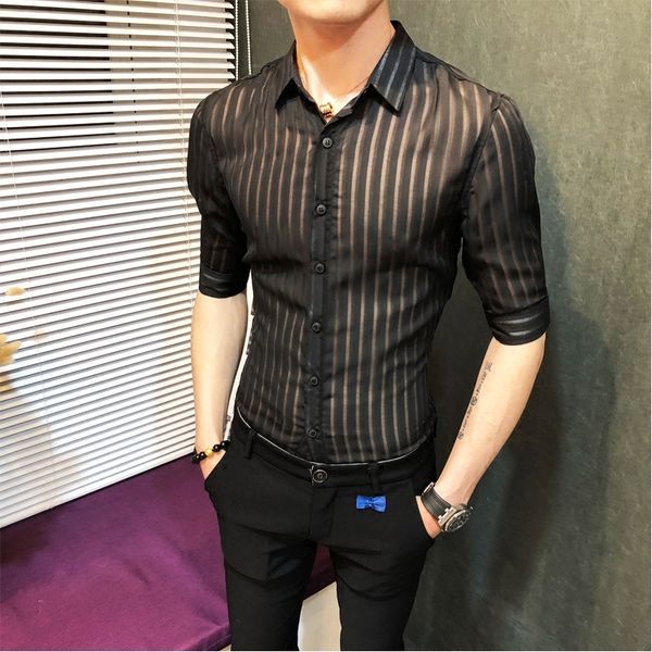 2018 transparent stripe shirt men solid black white business casual button down see through slim fit shirt camisa masculina, White;black
2018 transparent stripe shirt men solid black white business casual button down see through slim fit shirt camisa masculina, White;black