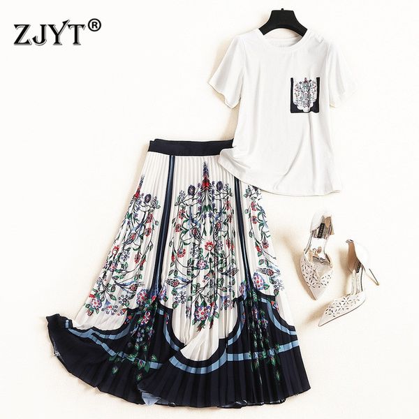 runway designer 2 piece set women 2019 fashion lady summer outfits short sleeve casual and floral pleated skirt matching set, White
runway designer 2 piece set women 2019 fashion lady summer outfits short sleeve casual and floral pleated skirt matching set, White