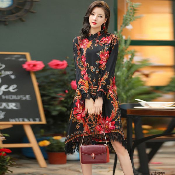 womens designer chengzhao elegant temperament silk summer loose slim stand collar printed a- line dressq79ph, Black;gray
womens designer chengzhao elegant temperament silk summer loose slim stand collar printed a- line dressq79ph, Black;gray