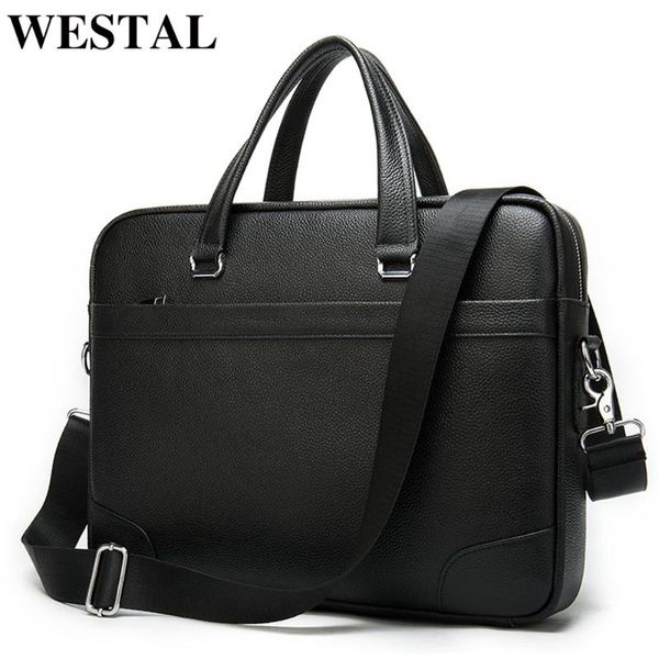 westal men's bags men's briefcase for documents fashion genuine leather 14 inch lapbag briefcase shoulder bags for men 9082
