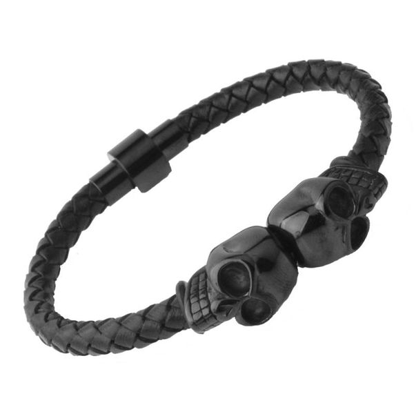 cuff fitness sporty style 316l stainless steel black skull genuine leather woven bracelet chain men's boy's jewelry, White
cuff fitness sporty style 316l stainless steel black skull genuine leather woven bracelet chain men's boy's jewelry, White