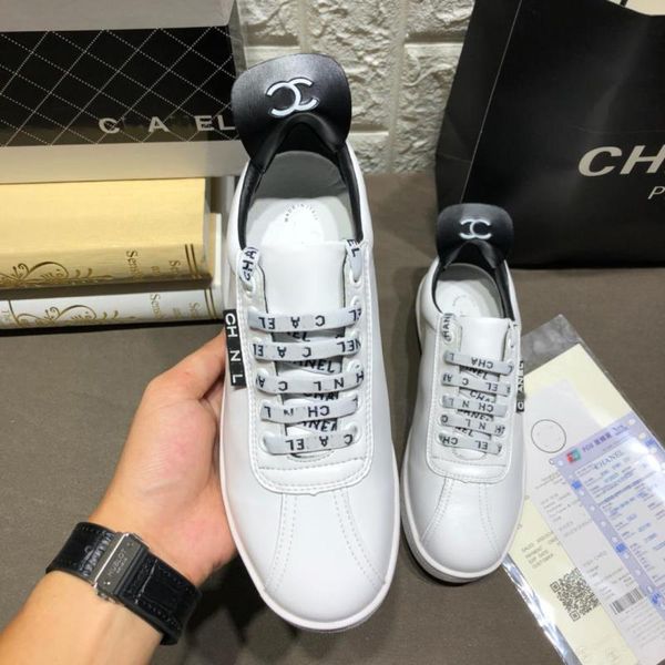 

real fashion leather sneakers sneaker designer shoes ladies casual shoes black and whitetrainers size :35-40 with box ch3