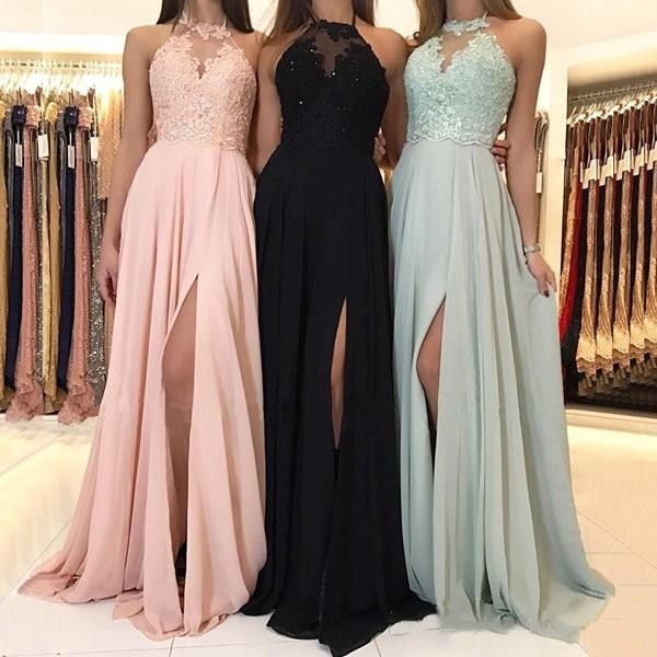 new arrival 2019 appliques chiffon bridesmaids dresses a line halter neck arabic split long evening prom gowns b013, White;pink
new arrival 2019 appliques chiffon bridesmaids dresses a line halter neck arabic split long evening prom gowns b013, White;pink