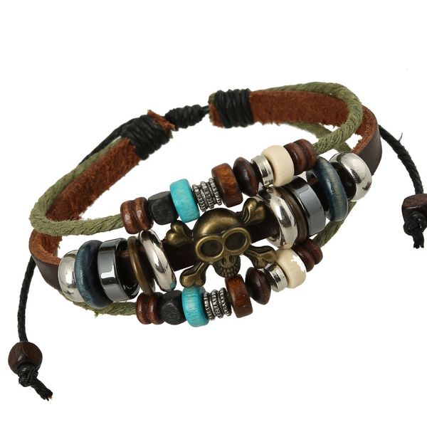 new men's beaded leather bracelet multi-layer braided alloy tool gear wrench skull bracelet fashion jewelry accessories, Golden;silver
new men's beaded leather bracelet multi-layer braided alloy tool gear wrench skull bracelet fashion jewelry accessories, Golden;silver