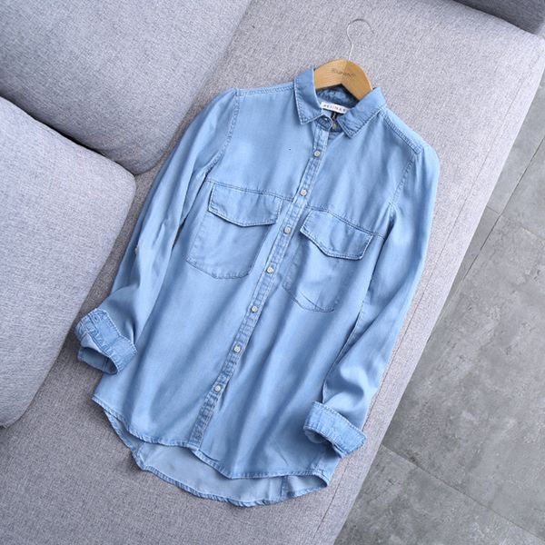 women blouse ladies 2019 spring new arrival women blue cotton denim shirt long sleeve female basic solid pockets buttons blouse, White
women blouse ladies 2019 spring new arrival women blue cotton denim shirt long sleeve female basic solid pockets buttons blouse, White