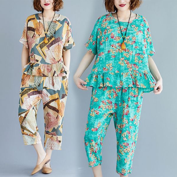 2020 cotton new print 2 pieces suits for summer loose and slim blouse for women seven minutes casual halon pants two-piece suit, White
2020 cotton new print 2 pieces suits for summer loose and slim blouse for women seven minutes casual halon pants two-piece suit, White