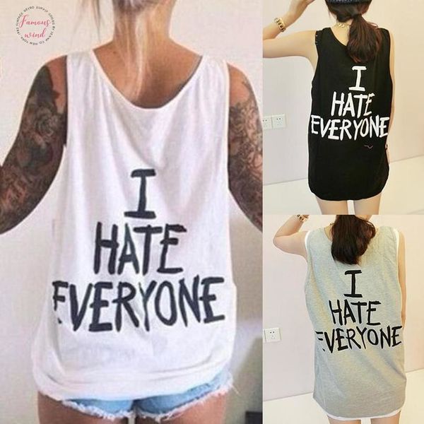 новый i hate spandex everyone letter printed solid color жилет женщины без рукавов o образным вырезом майка, White