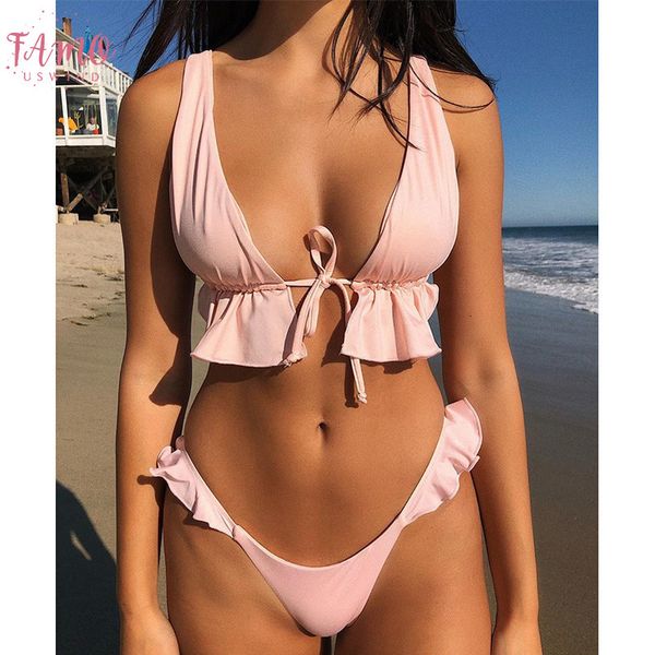 solid pink micro bikini 2020 women brazilian lace up ruffled summer tube bathing suit skirt thong swimwear, White;black
solid pink micro bikini 2020 women brazilian lace up ruffled summer tube bathing suit skirt thong swimwear, White;black