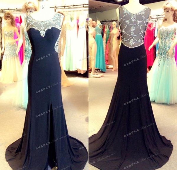 elegant backless crystal beaded mermaid evening dresses sheer neck chiffon high slit real ps plus size formal prom party gowns, Black;red
elegant backless crystal beaded mermaid evening dresses sheer neck chiffon high slit real ps plus size formal prom party gowns, Black;red