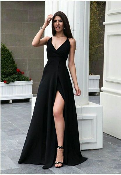 women long a-line black evening dresses with pockets robe de soiree v-neck prom gowns with side slit vestido de festa custom, Black;red
women long a-line black evening dresses with pockets robe de soiree v-neck prom gowns with side slit vestido de festa custom, Black;red