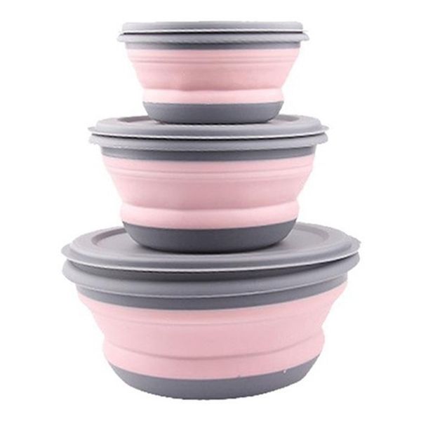 3pcs/set bowl sets silicone folding lunch box portable foldable salad with lid pink dinnerware sets
3pcs/set bowl sets silicone folding lunch box portable foldable salad with lid pink dinnerware sets