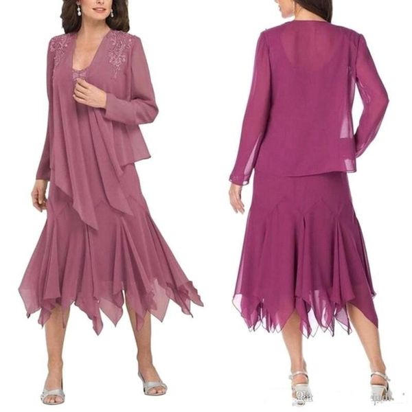 2019 modest chiffon mother dresses with long sleeve jacket tea length mother of the bride dress, Black;red
2019 modest chiffon mother dresses with long sleeve jacket tea length mother of the bride dress, Black;red