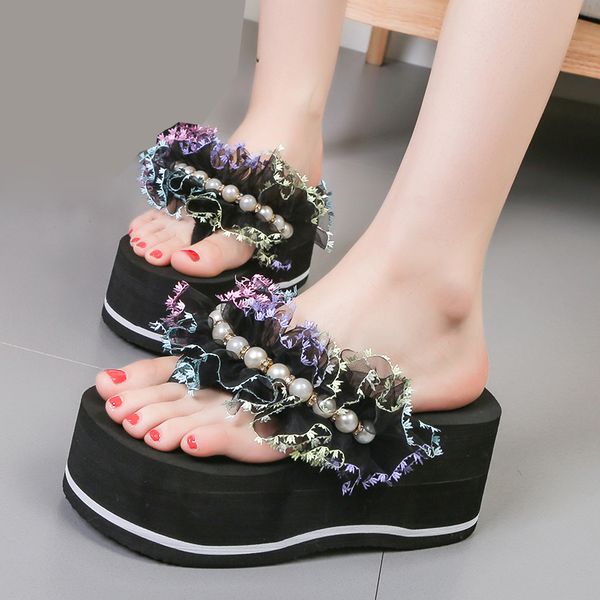 summer string bead beach shoes flowers flip flops women slippers high heels platform slides wedges sandals zapatos mujer 6296, Black
summer string bead beach shoes flowers flip flops women slippers high heels platform slides wedges sandals zapatos mujer 6296, Black
