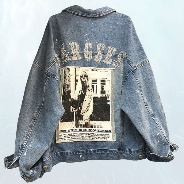 loose plus size casual jean outwear female 2019 spring autumn jacket women back letters diamond printed denim jacket s172, Black;brown
loose plus size casual jean outwear female 2019 spring autumn jacket women back letters diamond printed denim jacket s172, Black;brown
