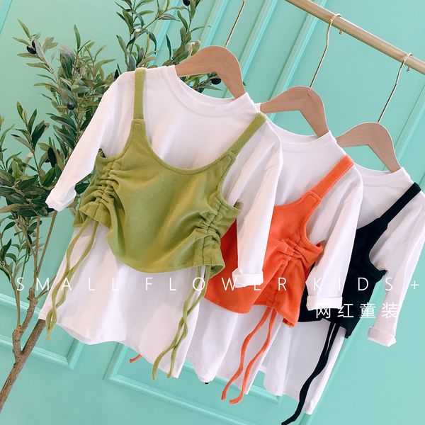 the version of western style children's clothing girls 2019 autumn new drawstring camisole t-shirt dress two-piece suit tide, White
the version of western style children's clothing girls 2019 autumn new drawstring camisole t-shirt dress two-piece suit tide, White