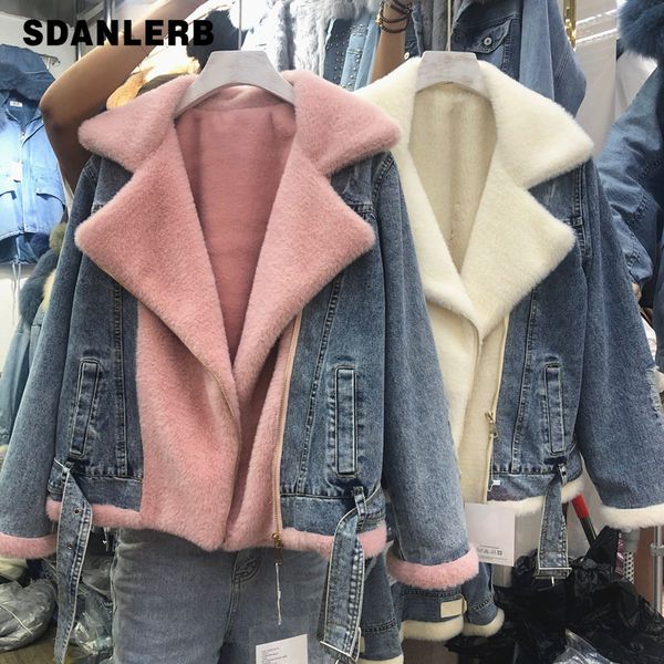 fur denim jacket winter coat woman new loose lapel mink velvet splicing short plus velvet denim coat cotton padded parka mujer, Black
fur denim jacket winter coat woman new loose lapel mink velvet splicing short plus velvet denim coat cotton padded parka mujer, Black