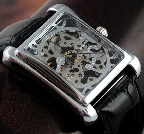 new square face steel skeleton winner mechanical hand-winding men's wrist watch black leather strap vintage watch, Slivery;brown
new square face steel skeleton winner mechanical hand-winding men's wrist watch black leather strap vintage watch, Slivery;brown