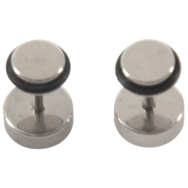 jewelry men's and ladies earrings, carbon fiber inlay stud, 8 mm, stainless steel, silver, Golden;silver