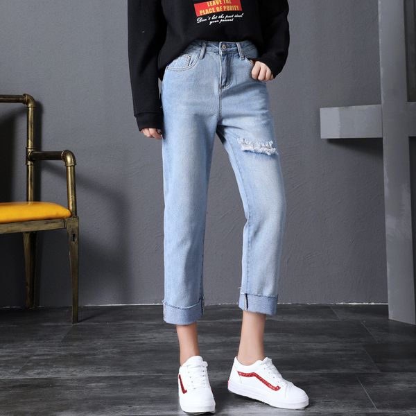 hiawatha 2019 spring summer high waist jeans women light blue hole straight pants jst033
hiawatha 2019 spring summer high waist jeans women light blue hole straight pants jst033