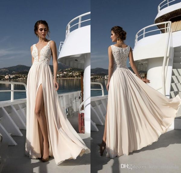 2020 latest wedding dresses illusion off shoulder sweep train backless garden beach bridal gowns lace applique side-split wedding dresses, White
2020 latest wedding dresses illusion off shoulder sweep train backless garden beach bridal gowns lace applique side-split wedding dresses, White