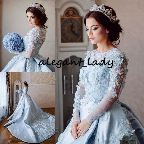 arbric 2019 sky blue wedding dresses sheer neck 3d floral appliques wedding gowns long sleeve royal train plus size vestido de novia, White
arbric 2019 sky blue wedding dresses sheer neck 3d floral appliques wedding gowns long sleeve royal train plus size vestido de novia, White