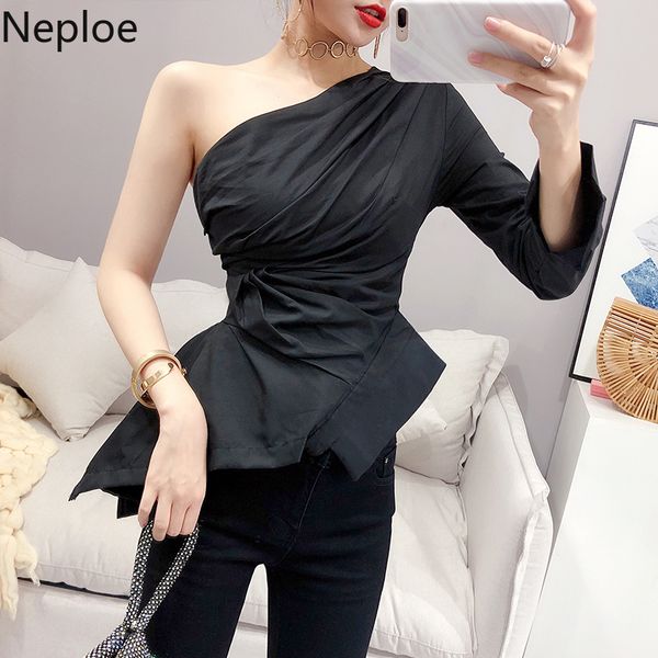 neploe 2019 korean irregular blouses women skew collar strapless long sleeve blusas pleated slim waist ruffles shirt 55959, White
neploe 2019 korean irregular blouses women skew collar strapless long sleeve blusas pleated slim waist ruffles shirt 55959, White
