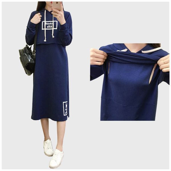 cotton thin terry long-sleeved nursing hooded hoody sweater dress solid color letter pregnant long dress breastfeeding clothes, White
cotton thin terry long-sleeved nursing hooded hoody sweater dress solid color letter pregnant long dress breastfeeding clothes, White