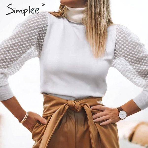 simplee elegant lace sleeve patchwork women blouse turtleneck autumn winter female knitted streetwear ladies blouses shirts, White
simplee elegant lace sleeve patchwork women blouse turtleneck autumn winter female knitted streetwear ladies blouses shirts, White