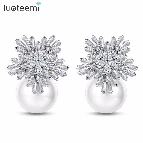 luoteemi handmade fashion imitated pearl pendent earring jewelry for elegant bridal women wedding accessories wholesale, Silver