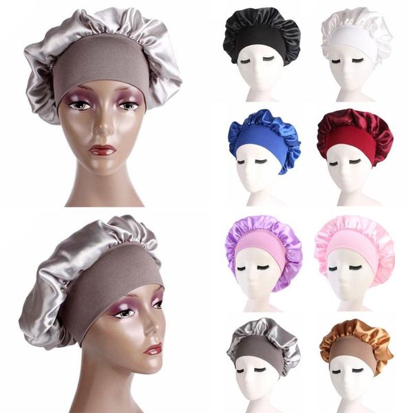 12pcs women solid sleeping hat nightcap shower bath soft chemo elastic bonnet satin wide band hair care hat random color, Blue;gray 
12pcs women solid sleeping hat nightcap shower bath soft chemo elastic bonnet satin wide band hair care hat random color, Blue;gray