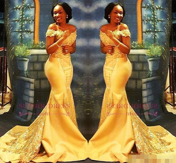 luxury applique bright yellow evening dresses off the shoulder satin sweep train sequins mermaid custom made prom party gown plus size, Black;red
luxury applique bright yellow evening dresses off the shoulder satin sweep train sequins mermaid custom made prom party gown plus size, Black;red