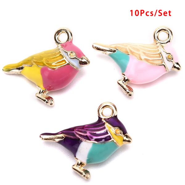 

10pcs alloy charms animal 3d bird cute animal drops oil handmade charms pendant for diy necklace jewelry accessories, Bronze;silver