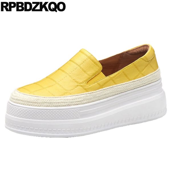 women creepers platform shoes thick sole comfortable yellow gingham genuine leather shallow plaid wedge elevator slip on muffin, Black
women creepers platform shoes thick sole comfortable yellow gingham genuine leather shallow plaid wedge elevator slip on muffin, Black