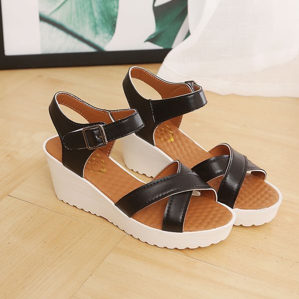 shoes women sandals summer platform sandals girl shoes lady wedges sandals summer shoes female middle heels, Black