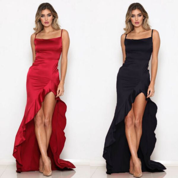 hirigin women formal evening party dresses sleeveless long solid ruffles split sling dress, Black;gray
hirigin women formal evening party dresses sleeveless long solid ruffles split sling dress, Black;gray